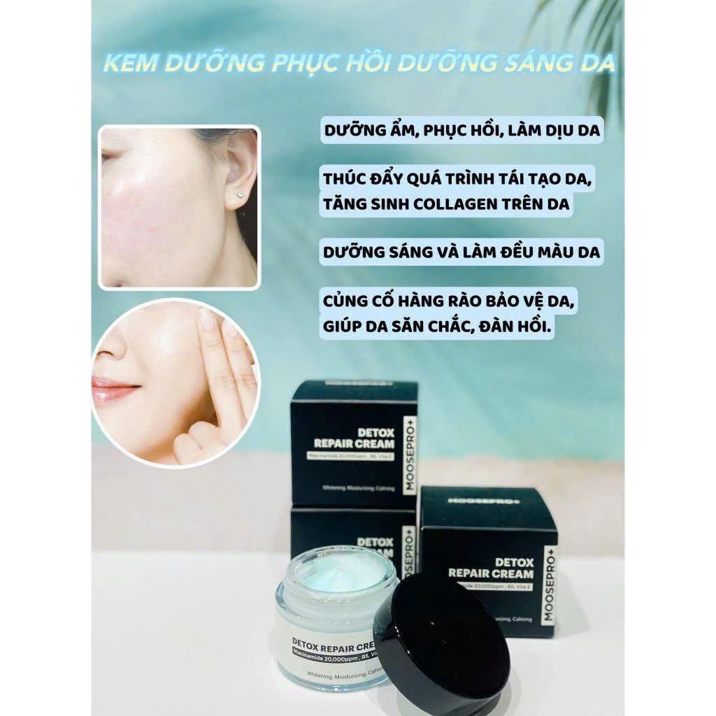 Sản phẩm kem dưỡng da MOOSEPRO+ DETOX REPAIR CREAM giúp dưỡng ẩm, trắng da,50m