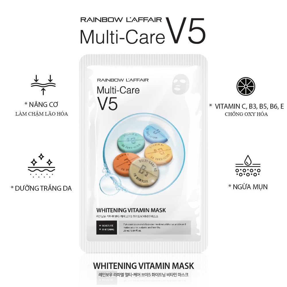 Mặt nạ dưỡng trắng - trẻ hóa da Rainbow Laffair Multi-Care V5 Whitening Vitamin 25ml