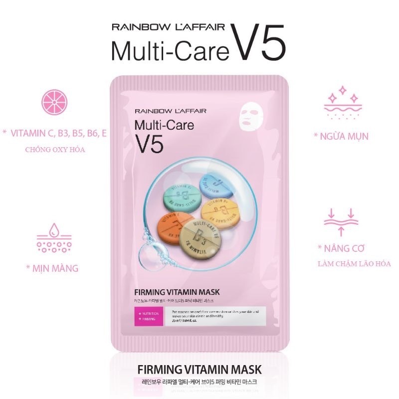 Mặt nạ chống lão hóa - ngừa mụn - săn chắc da Rainbow L'affair Multi-Care V5 Firming Vitamin 25ml