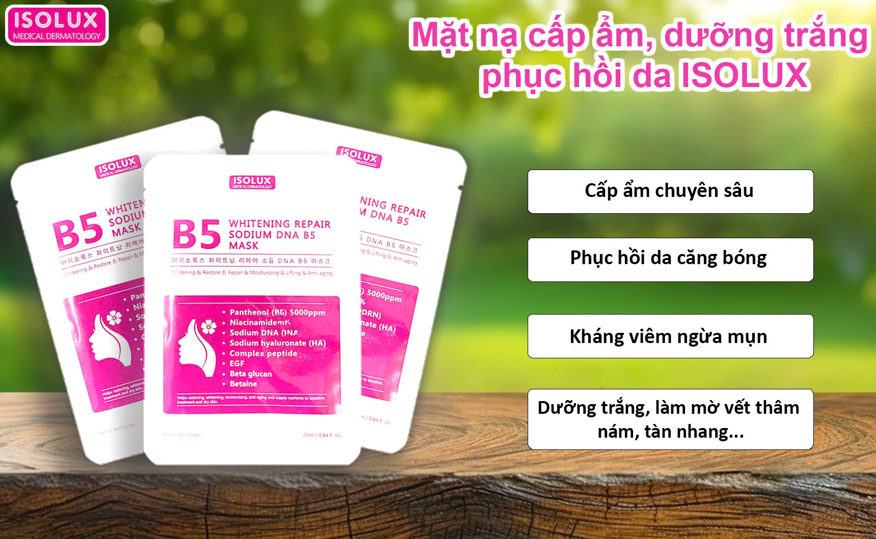 Mặt nạ dưỡng da ISOLUX Whitening Repair Sodium DNA B5 phục hồi cấp ẩm dưỡng sáng chống lão hóa