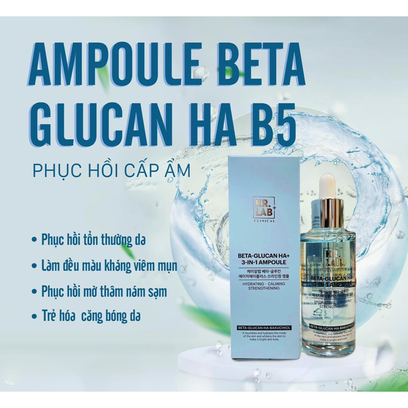 Serum dưỡng da dạng ampoule KR.LAB BETA- GLUCAN HA+ 50ML cấp ẩm Dưỡng Trắng Da Mờ Thâm phục hồi da