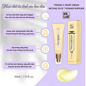 Kem dưỡng da ban đêm KR.LAB VITAMIN A NIGHT CREAM 40ml ( Retinal Kr Lab ) loại bỏ da sần Dưỡng Sáng Mờ Thâm Nám