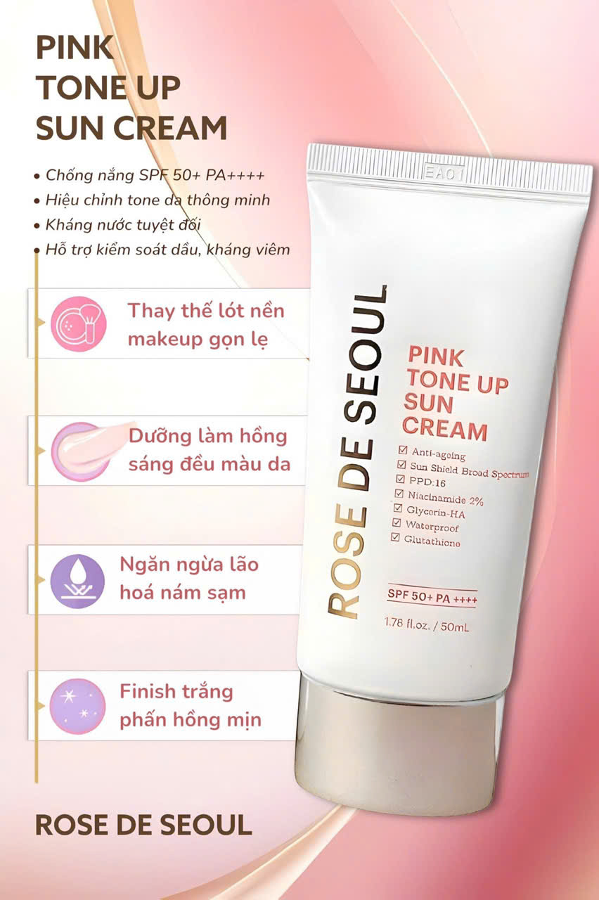 Kem chống nắng ROSE DE SEOUL PINK TONE UP SUN CREAM 50ml