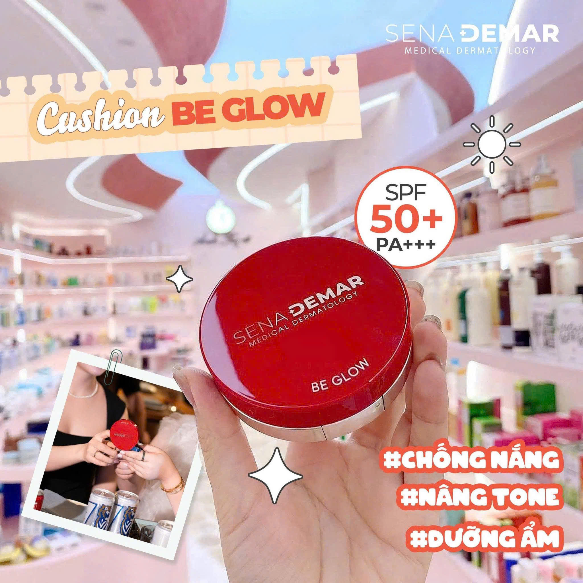 Cushion SENADEMAR BE GLOW CUSHION dạng kem,giúp dưỡng ẩm, làm trắng 15g chống nắng