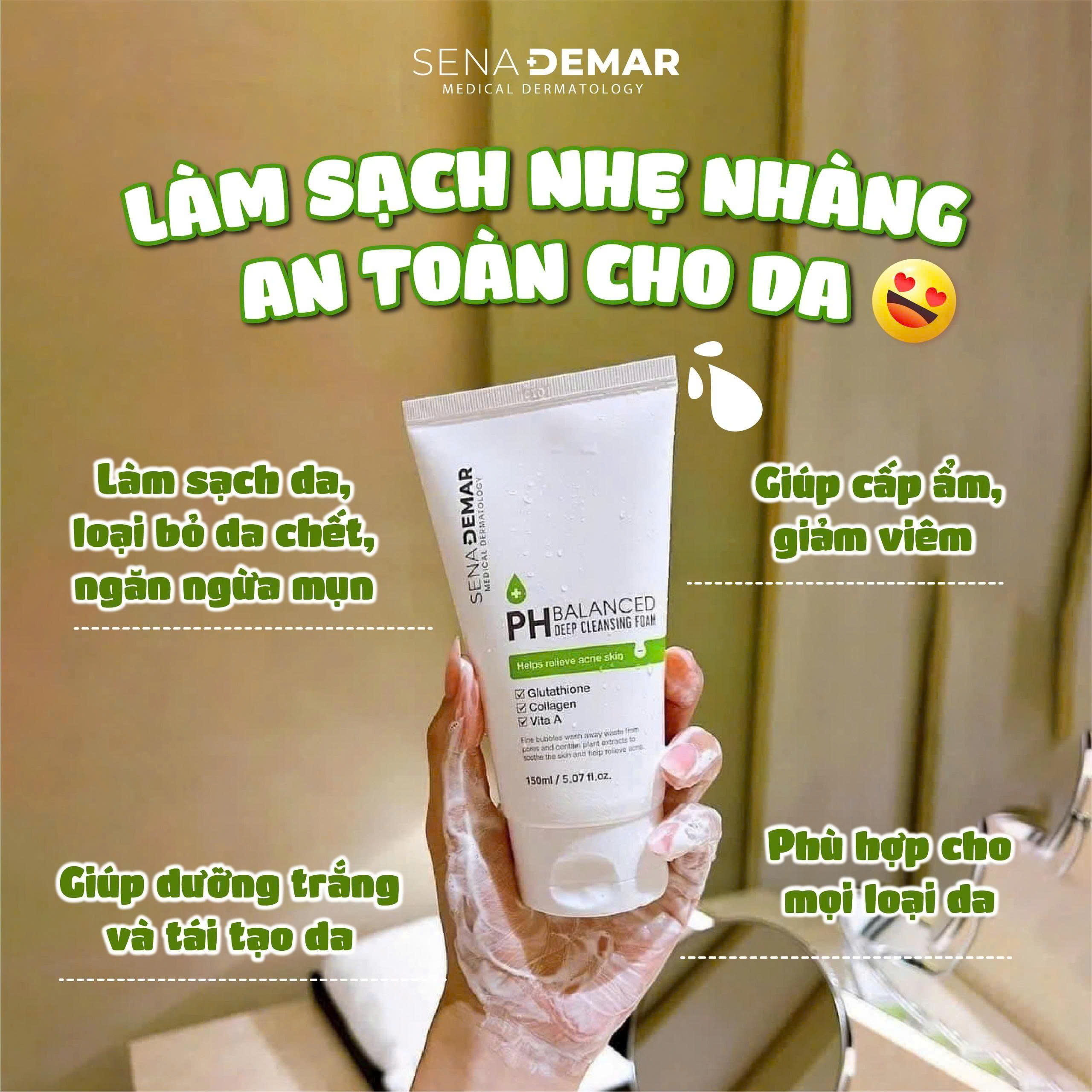 Sữa rửa mặt cấp ẩm SENADEMAR PH BALANCED DEEP CLEANSING FOAM 150ml