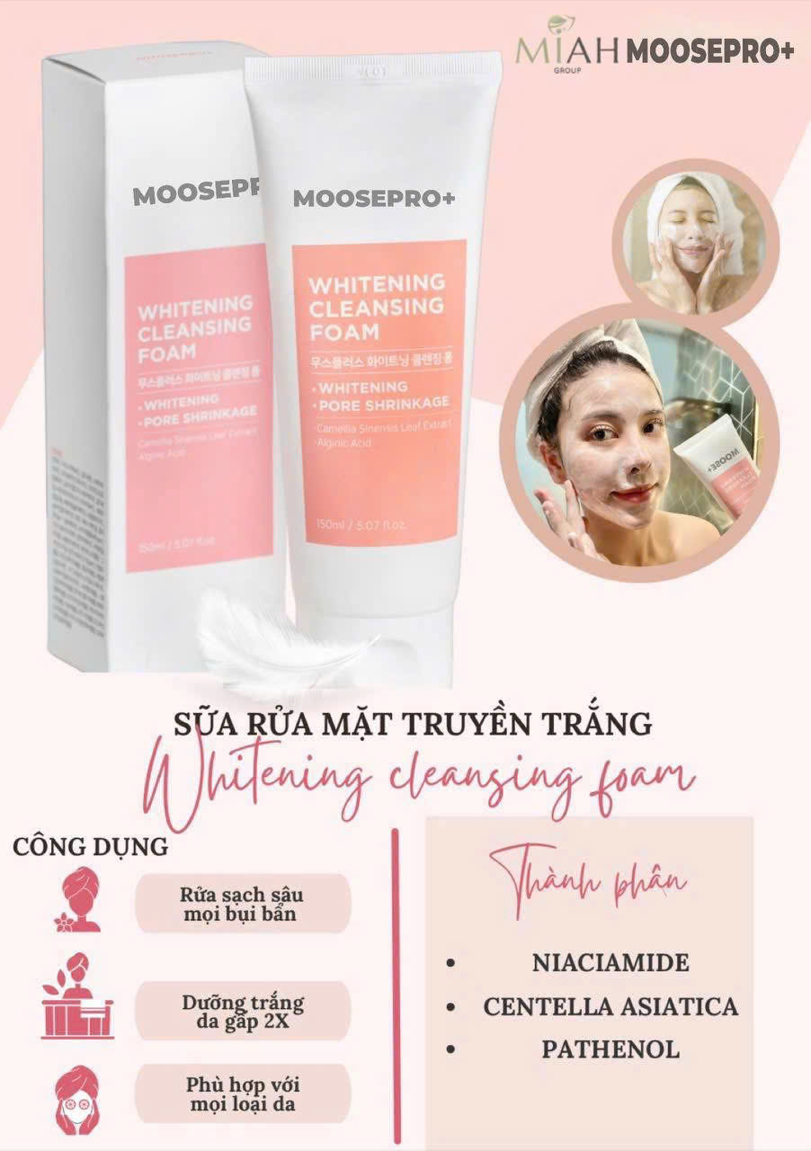 Sữa rửa mặt MOOSEPRO+ WHITENING CLEANSINH FOAM 150ML