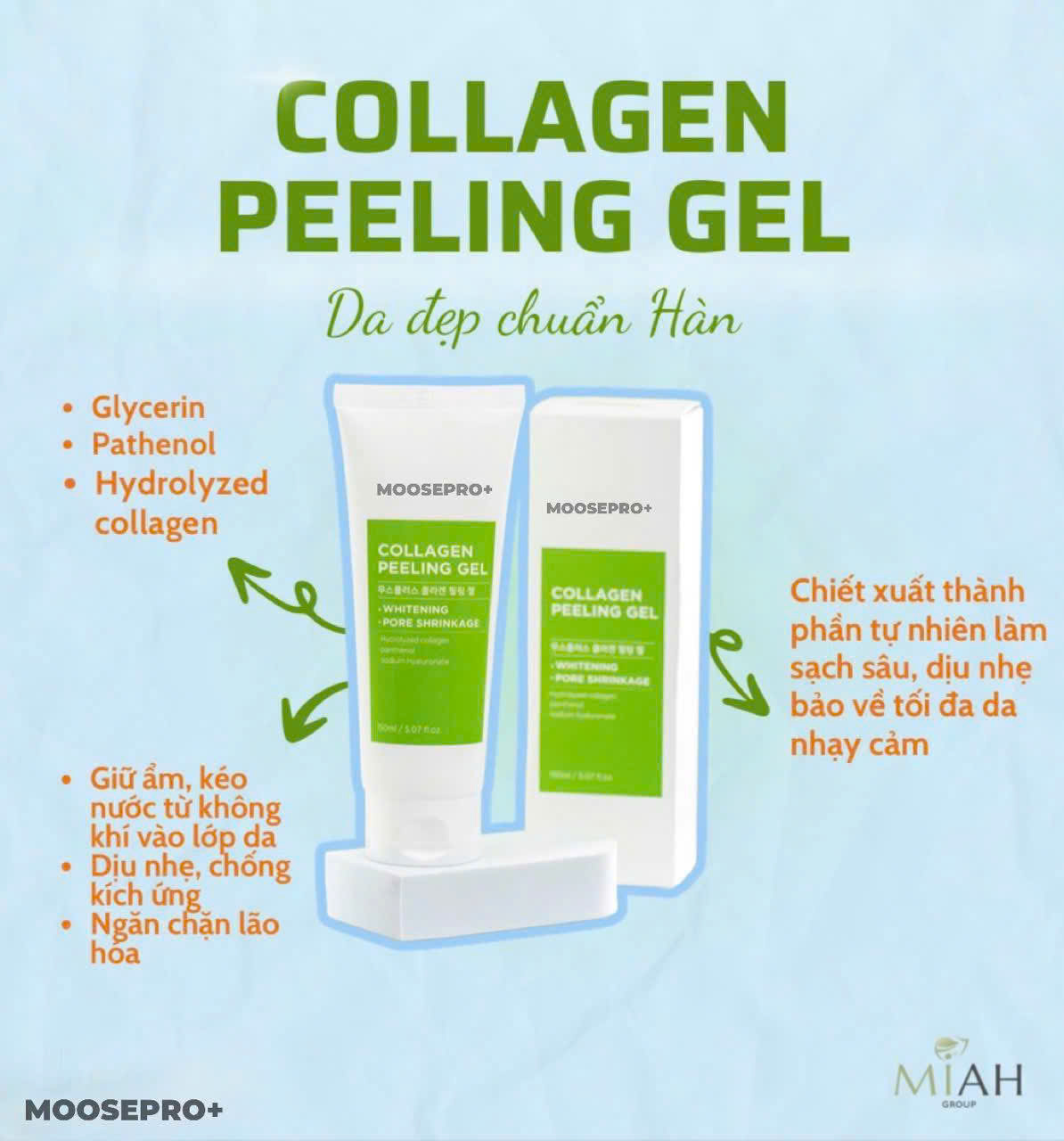 Tẩy da chết mặt GEL MOOSEPRO+ COLLAGEN PEELING GEL 150ML