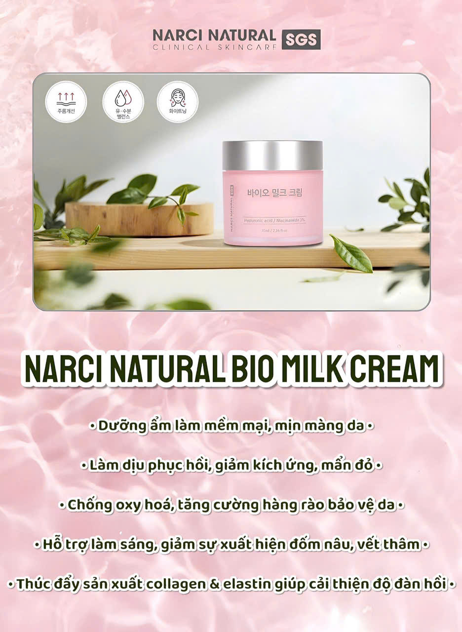 Kem dưỡng da mặt NARCI NATURAL BIO MILK CREAM 70ml cấp ẩm dưỡng trắng phục hồi da